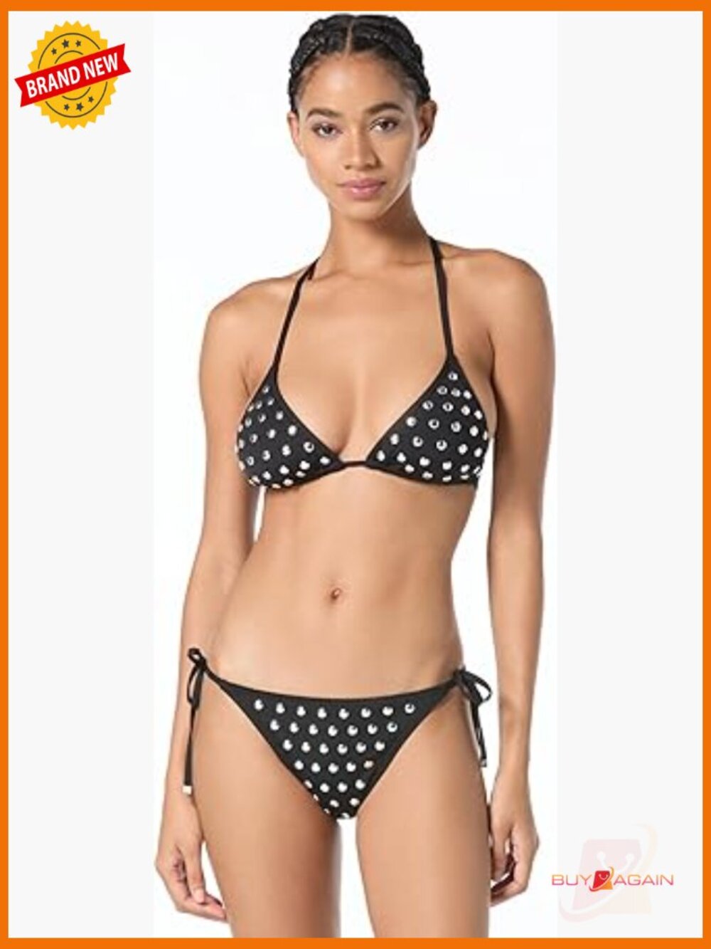 Studded String Bikini Bottom Nylon Blend Size Large